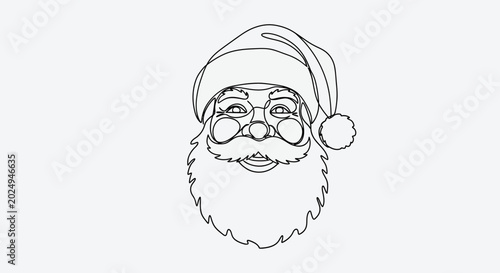 Minimalist One Line Drawing of Santa Claus Face