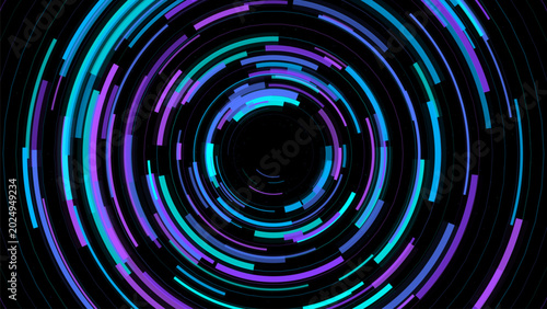 Schilderij op canvas Abstract neon circular technology background, futuristic rotating ring pattern w