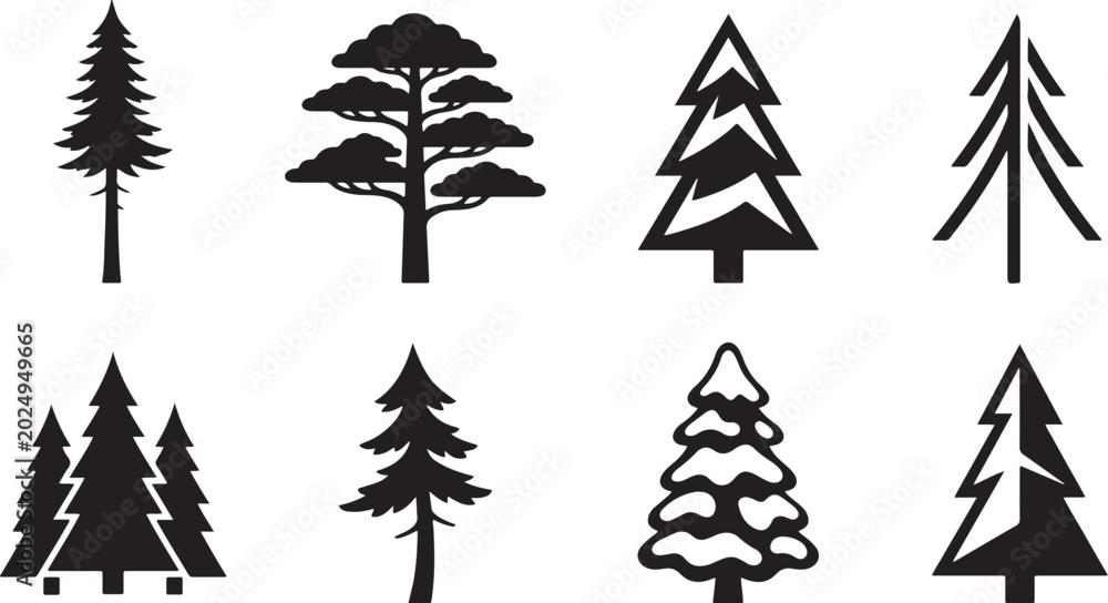 Obraz premium Forest pine tree silhouette vector set