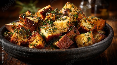 Crispy Garlic Herb Croutons with Toasted Artisan Bread Bites