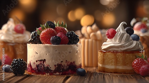 Berry Cheesecake Dessert with Whipped Cream and Gourmet Tarts