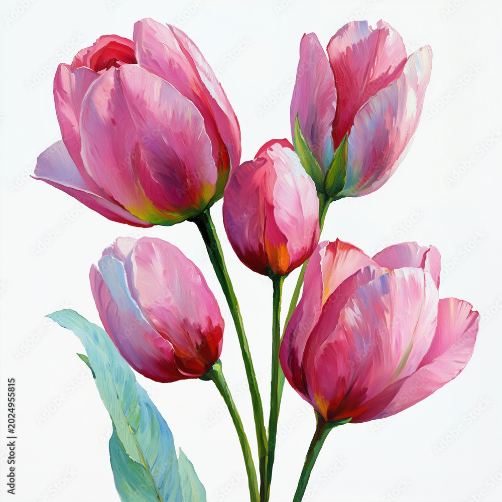 Fototapeta premium Pink Tulip Bouquet Impasto Oil Painting