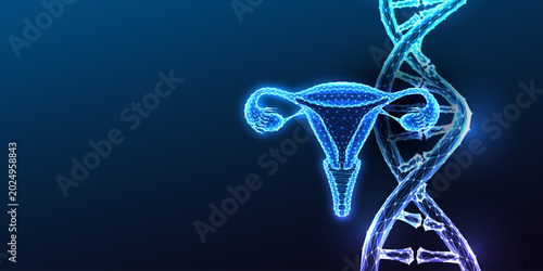 DNA Double Helix Uterus Endometriosis PCOS Reproductive Genetics Glowing Blue Vector