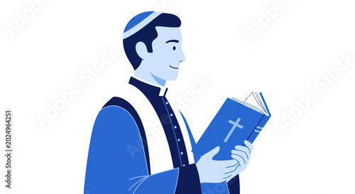 Фотография Christian Clergy Reading Holy Bible Book with Cross Symbol