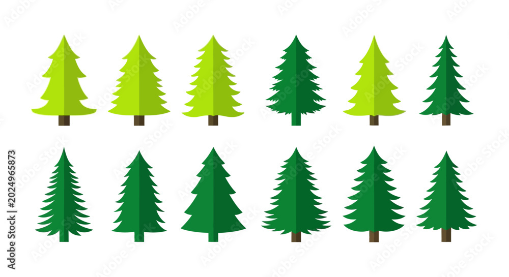 Obraz premium evergreen trees christmas tree and pine forest nature illustrations in a stylized flat design great for winter holiday graphics.