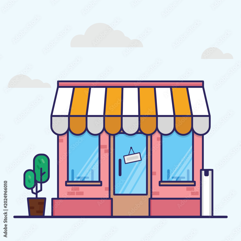 Obraz premium Cute Cafe Storefront with Coffee Shop Building Vector Illustration