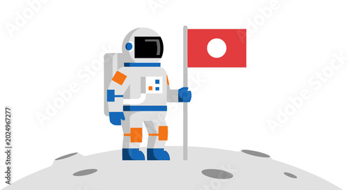 Foto Astronaut planting flag on the moon, space exploration, discovery, adventure
