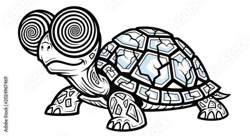 Fotografie Dizzy Turtle with Swirl Eyes, Hypnotized Reptile Cartoon