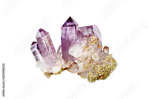 High-quality studio shot of a raw purple amethyst gemstone. Detailed macro photography of the crystalline structure, perfect for geology, science education, and mineral collections.