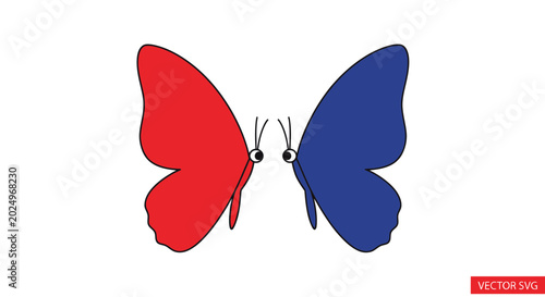 Schilderij op canvas Two abstract butterfly wings, red and blue, facing each other with eyes