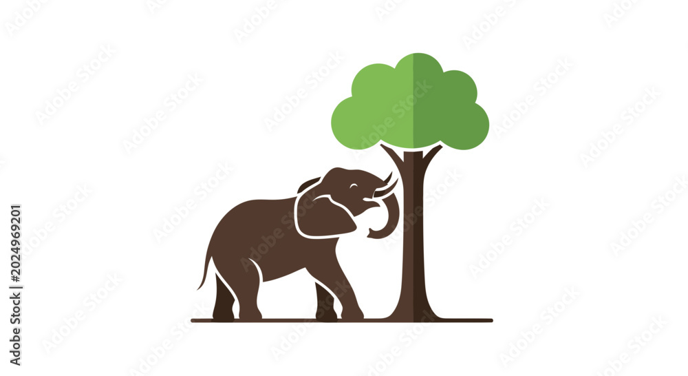 Naklejka premium Elephant and Tree Icon - Wildlife, Nature, Conservation