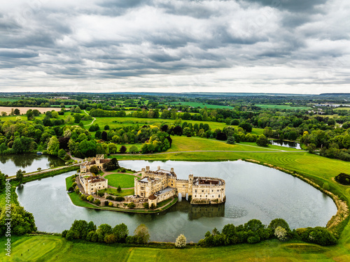 Leeds Castle from a drone, River Len, Kent, England
