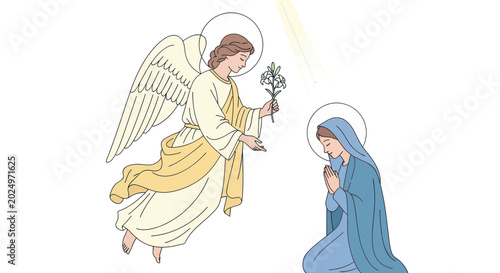Valokuva Annunciation Angel and Virgin Mary, Religious Illustration, Divine Light