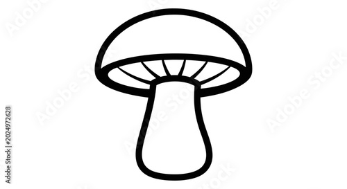 Generic mushroom black and white outline vector illustration, simple line art icon for nature, food, and forest design elements.