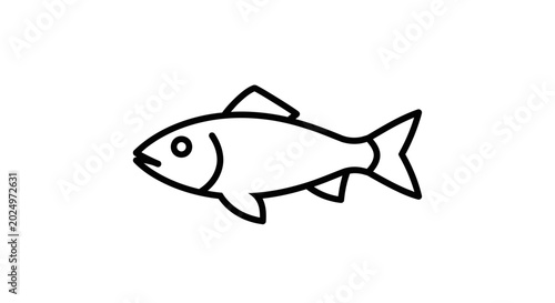 Minimalist black outline fish icon. Simple vector line art illustration of a marine animal or freshwater aquatic life graphic.
