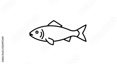 Simple fish line art icon illustration. Black outline drawing of a marine animal. Minimalist aquatic creature vector graphic.