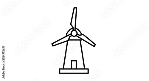 Minimalist line art icon of a windmill or wind turbine. Outline symbol for renewable energy, green power, sustainability, and eco-friendly technology.