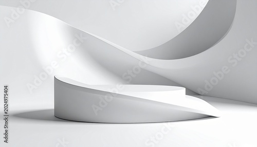 Minimalist white 3D curved abstract background design