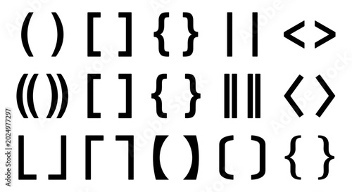 Fotografie Minimalist bracket icon set, black punctuation marks and parentheses symbols, 15