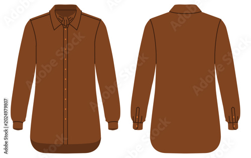 Photography Brown minimal Ascot shirt with clean construction, structured collar and button closure with long sleeves and smooth silhouette