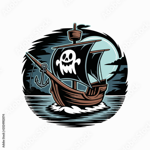 Obraz na plátne Pirate Ship with Skull Sailing.
