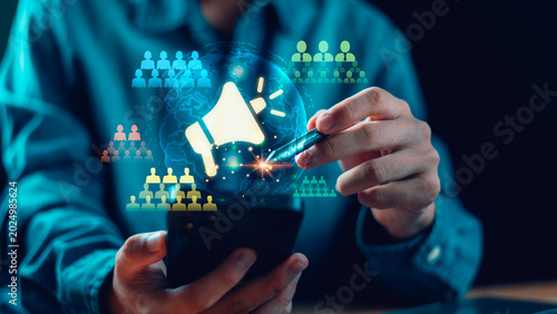 Obraz na płótnie marketing strategist executes targeted advertising, audience segmentation, mobil