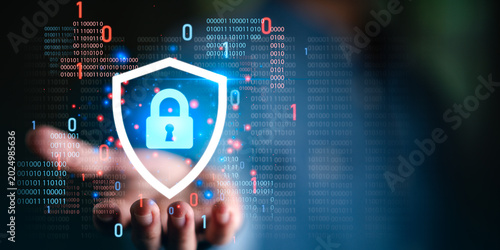 Fotografía Security engineer protects digital data with encryption technology, cybersecurit