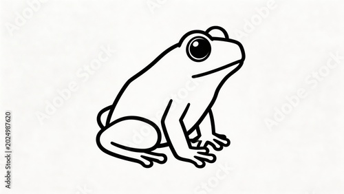 Black and white line drawing of a frog