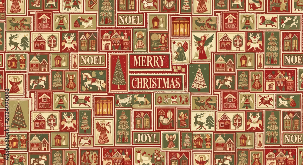 Fototapeta premium vintage christmas pattern featuring festive holiday illustrations and seasonal motifs a seamless design perfect for festive backgrounds.