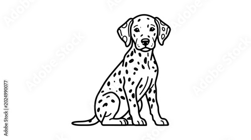 Konstfotografi Dalmatian Dog Sitting, Outline Illustration, Spotty Breed Pet