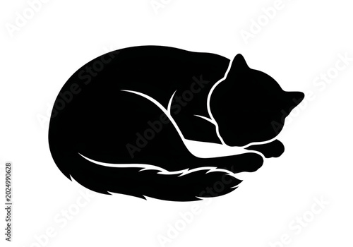 Schilderij op canvas black cat curled up sleeping png on transparent background