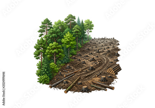 Fotografía forest deforestation logging brown green png on transparent background