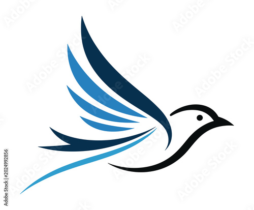 Φωτογραφία Abstract flying bird logo design, elegant blue winged animal symbol isolated on