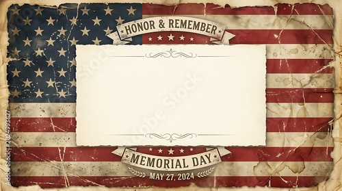 Memorial Day background with American flag and copy space