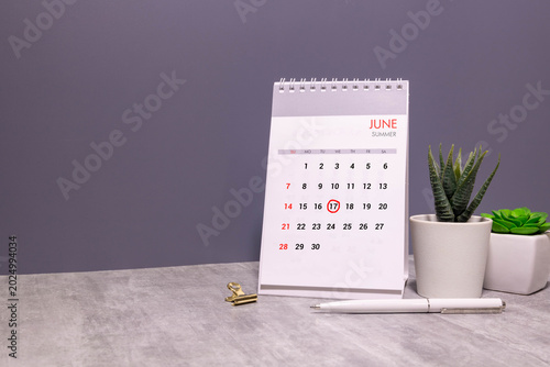 17 june wooden calendar in white background