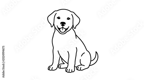 Obraz na plátně Happy Labrador Puppy Sitting - Simple Line Drawing