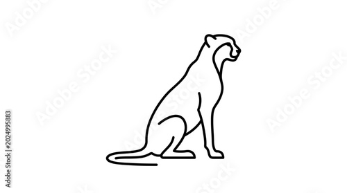 Minimalist Cheetah Line Art Silhouette, Sitting Elegant Big Cat Vector