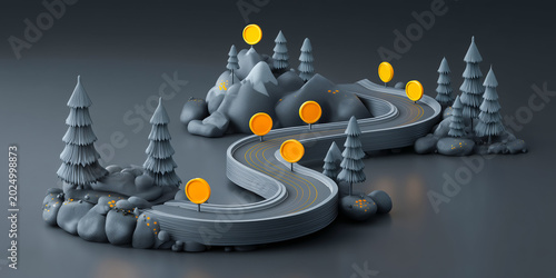 Winding road with milestones illustrating long journey toward mastery emphasizing no shortcuts and importance of perseverance dedication and continuous improvement