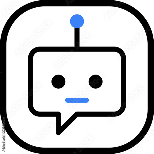 Minimalist AI Chatbot Robot Icon for Virtual Assistant and Customer Support Interface Design in Modern Flat Line Art Style