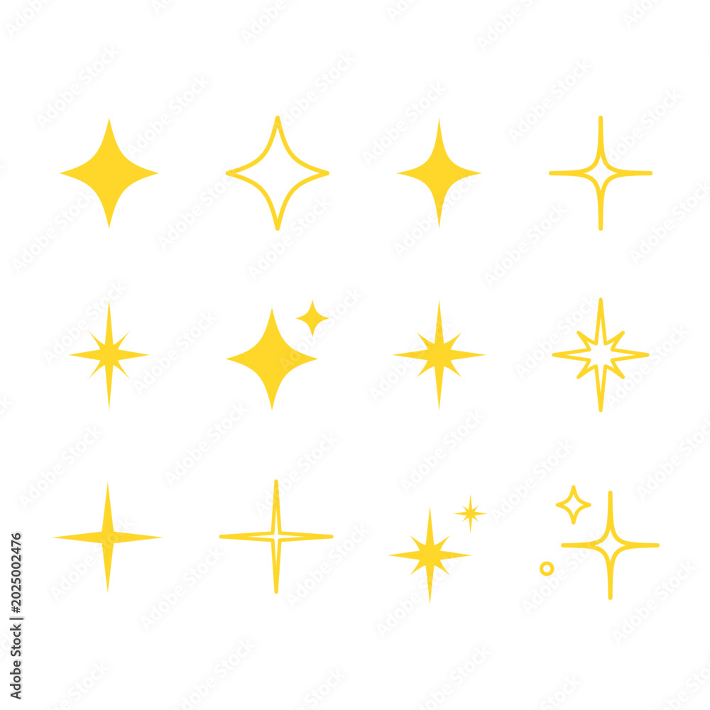 Obraz premium Sparkle Star Icons Set Yellow Flat Vector Collection