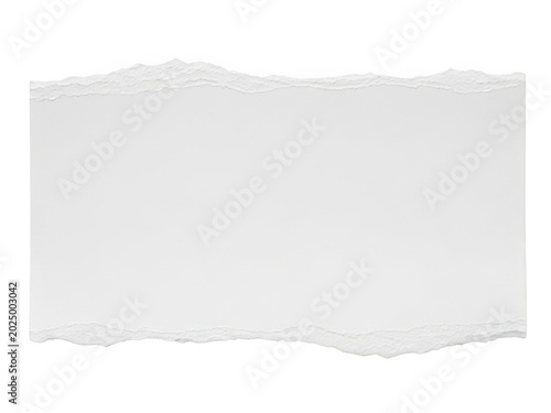 Horizontal white torn paper strip with jagged rustic edges for text space isolated on transparent background