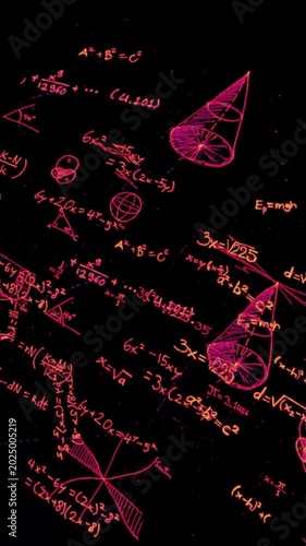 mathematics MATH meme overlay animation in layered algebra handwritten on chalkboard, pink red fluorescent writing on black background