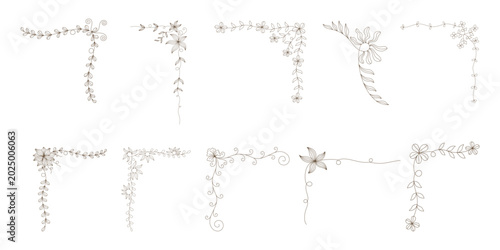 This floral corner border set, designed in a minimalist line style in brown tones, is easy to use and versatile for various projects such as decorating cards, weddings, worksheets, school supplies 