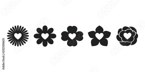 Tableau sur toile Flower with Heart Center Icons Set