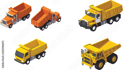 Cuadro en lienzo Isometric Dump Truck Collection Featuring Heavy Duty Construction, Mining, and I