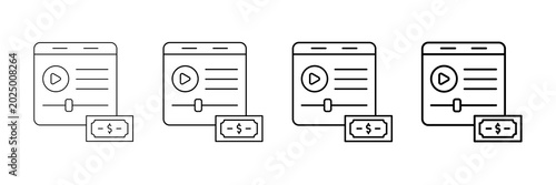 Tableau sur toile Content Monetize Icons Vector Set In Different Stroke Line Style