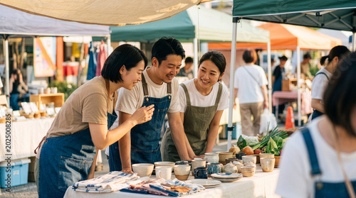Craft Cooperative Vendors Organizing Pottery Market Stall