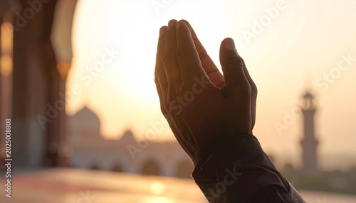 Emotional Muslim Prayer Hands at Dawn with Spiritual Hope Atmosphere