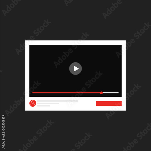 Video player template on laptop live streaming, social media channel mockup. Web elements. Online video, blog, streaming. Vector illustration