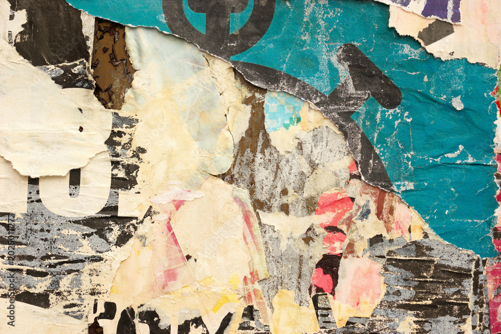 Fototapeta premium Posters old colorful ripped torn grunge backgrounds creased crumpled paper backdrop surface placard empty space for text